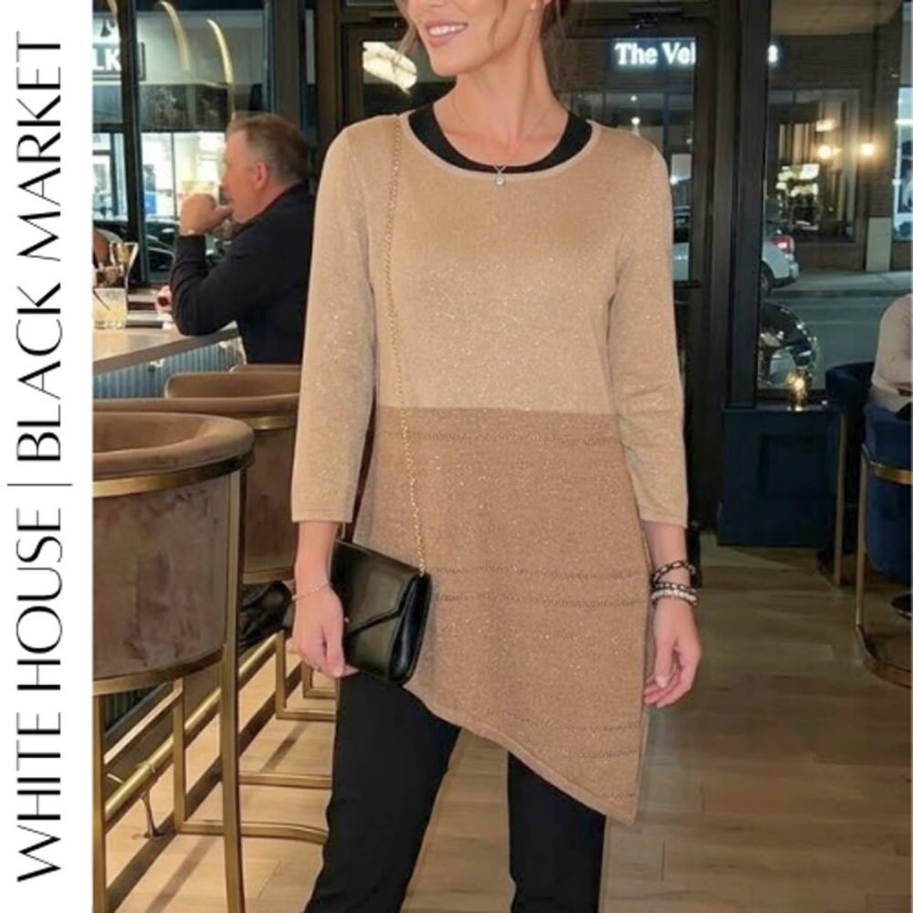 White House Black Market Metallic Hem Sweater Medium